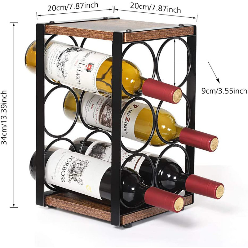 17 Stories 6 Bottle Tabletop Wine Bottle Rack in Black/Brown Wayfair